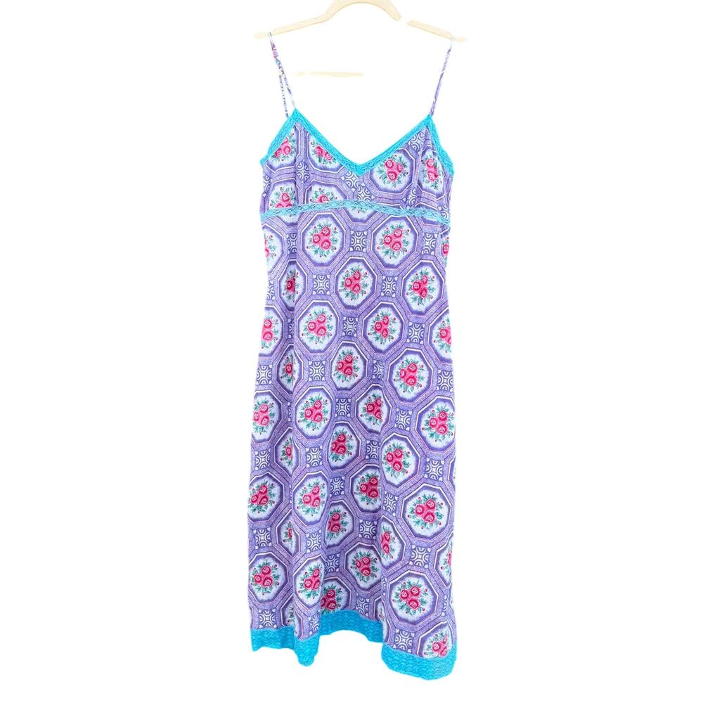 Dosa Lavender Cotton Floral Slip Midi Dress 3 Large L